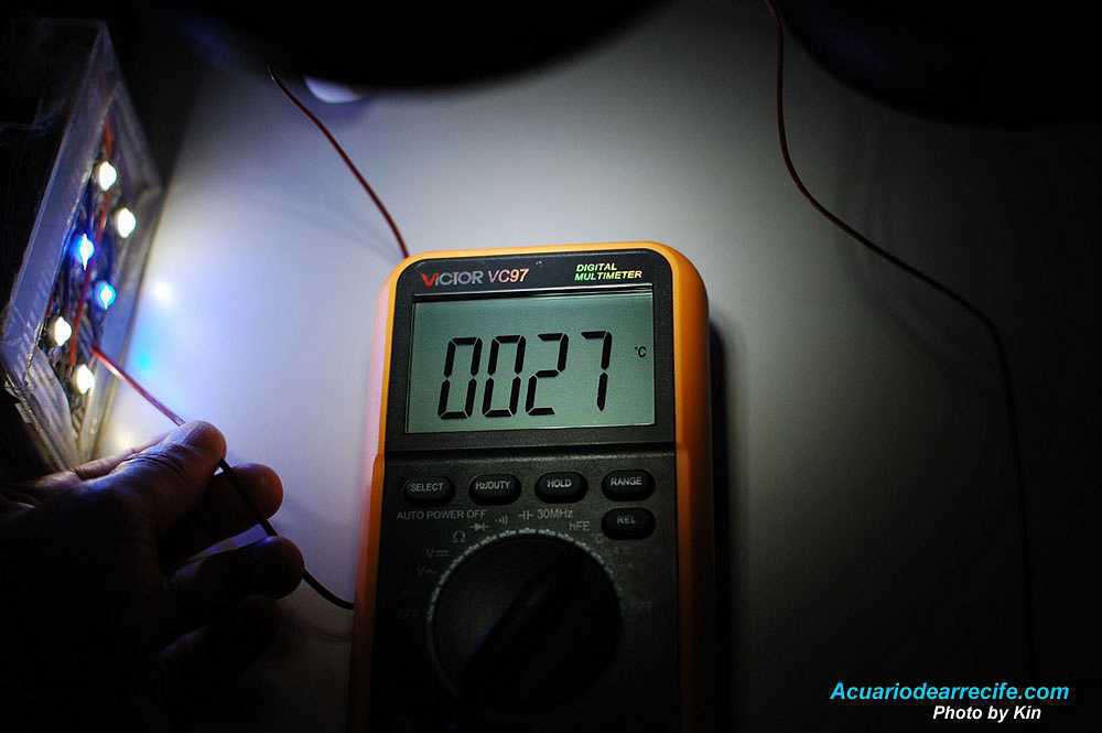 Medición de temperatura en mini módulo de iluminación LED